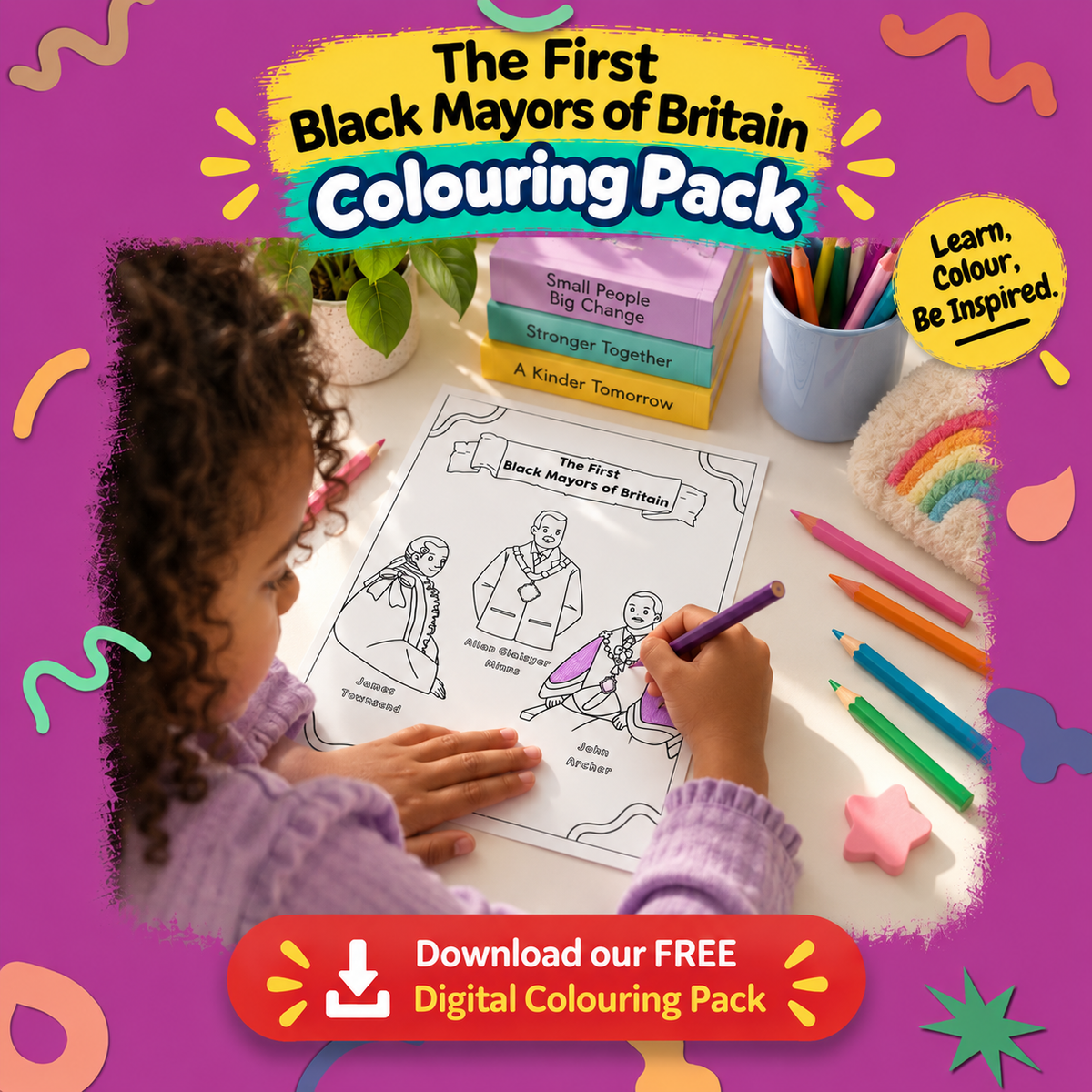 The First Black Mayors of Britain – Printable Colouring Pack
Bring history to life with this 2-page printable colouring activity, inspired by some of The First Black Mayors of Britain.